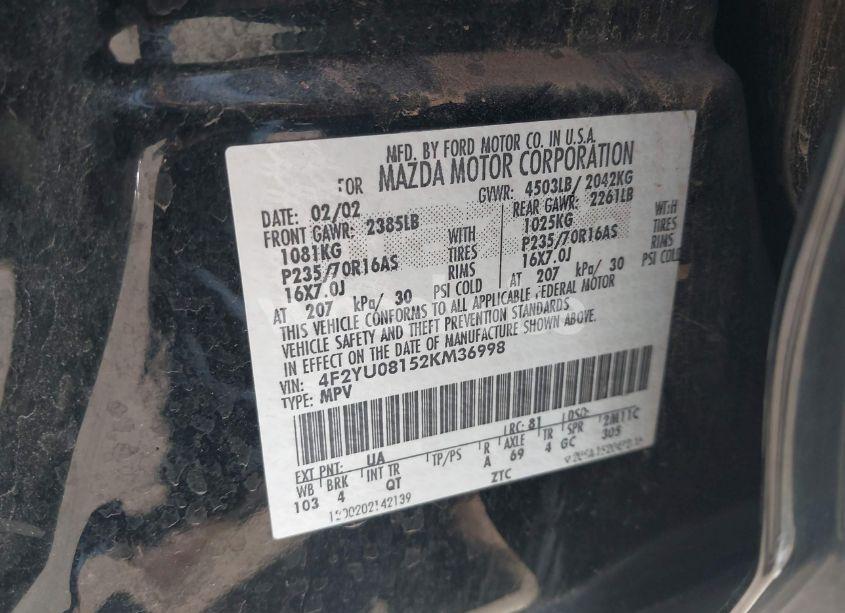 Photo 9 of 2002 Mazda Tribute ES V6/LX V6 (VIN 4F2YU08152KM36998)