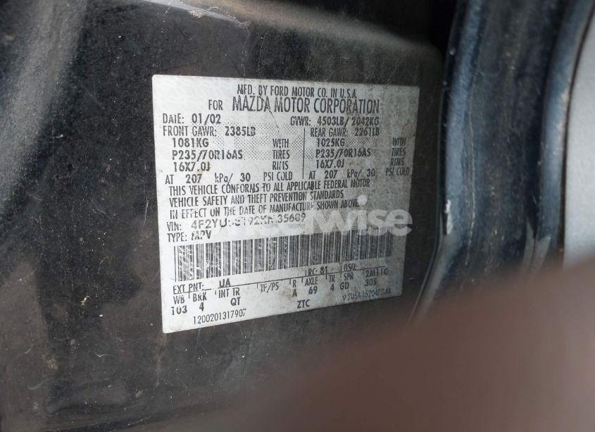 Photo 9 of 2002 Mazda Tribute ES V6/LX V6 (VIN 4F2YU08192KM35689)