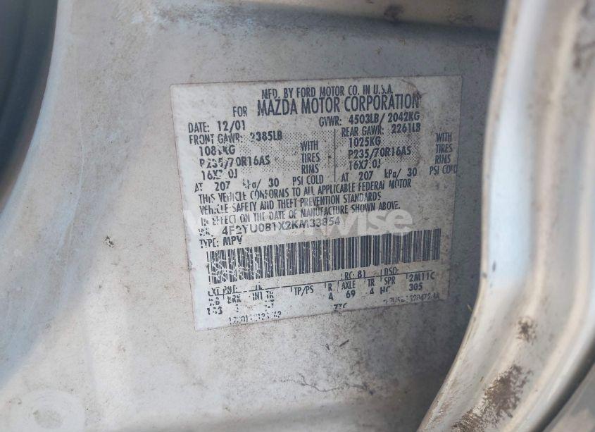 Photo 9 of 2002 Mazda Tribute ES V6/LX V6 (VIN 4F2YU081X2KM33854)