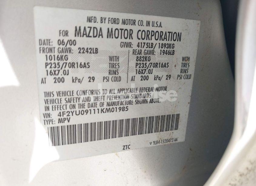 Photo 9 of 2001 Mazda Tribute ES V6/LX V6 (VIN 4F2YU09111KM01985)