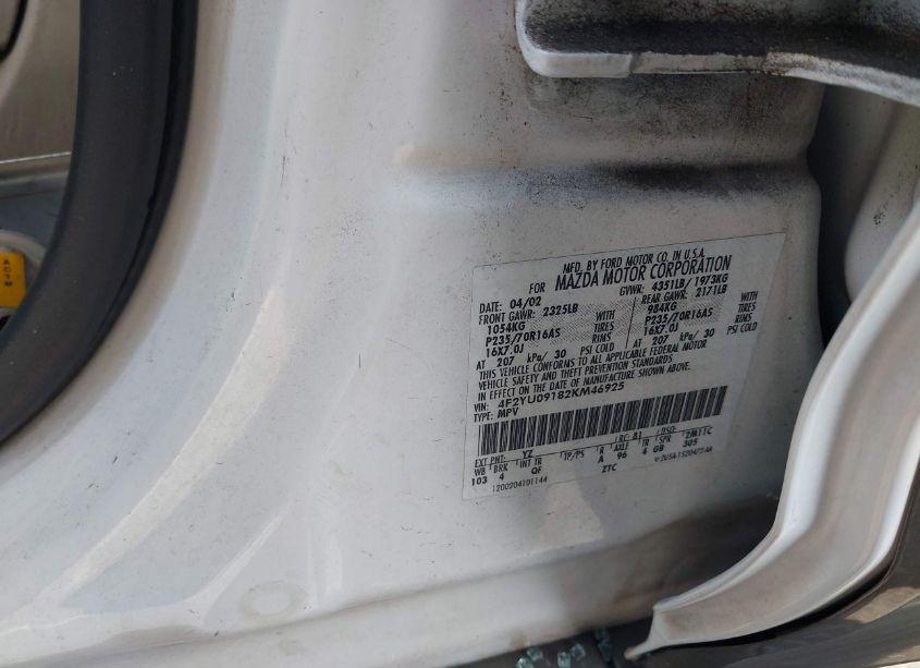 Photo 9 of 2002 Mazda Tribute ES V6/LX V6 (VIN 4F2YU09182KM46925)