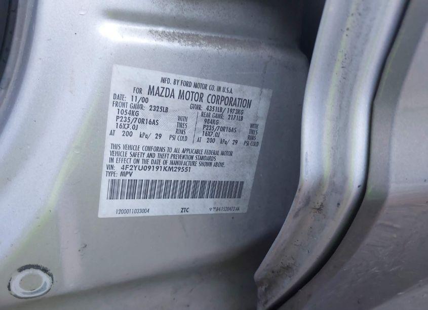 Photo 9 of 2001 Mazda Tribute (VIN 4F2YU09191KM29551)