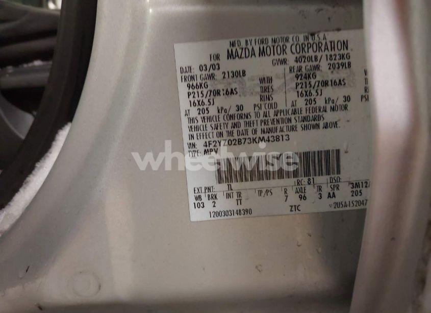 Photo 9 of 2003 Mazda Tribute DX (VIN 4F2YZ02B73KM43813)