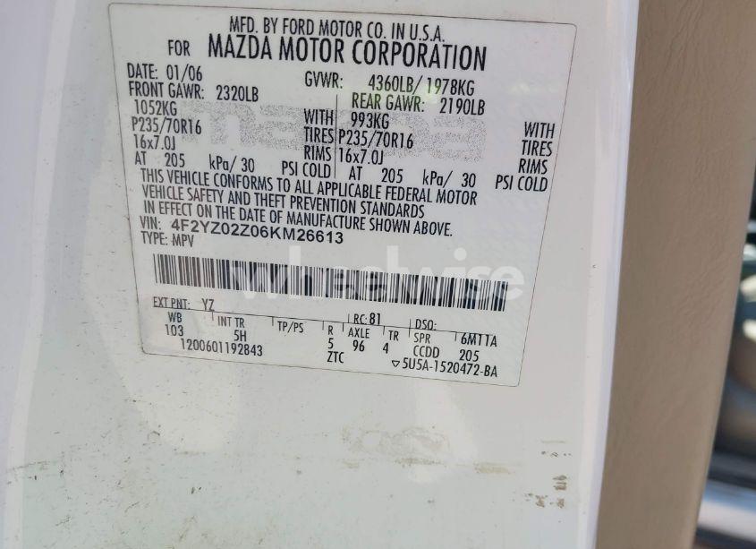 Photo 9 of 2006 Mazda Tribute I (VIN 4F2YZ02Z06KM26613)