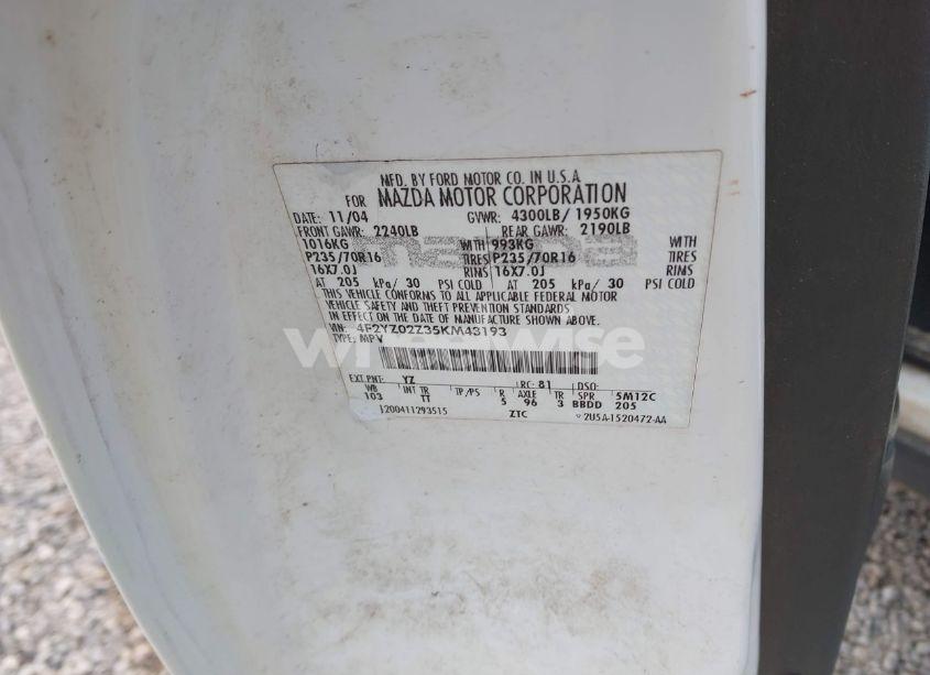 Photo 9 of 2005 Mazda Tribute I (VIN 4F2YZ02Z35KM43193)