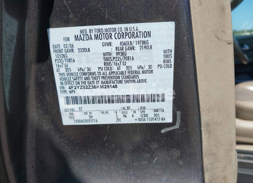 Photo 9 of 2006 Mazda Tribute I (VIN 4F2YZ02Z36KM29148)