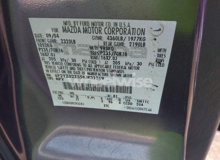 Photo 9 of 2005 Mazda Tribute I (VIN 4F2YZ02Z55KM31269)