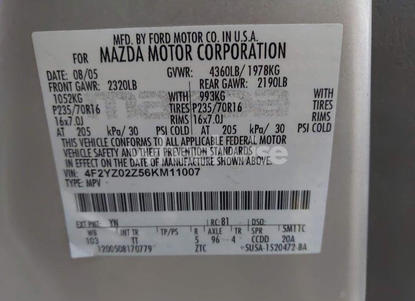 Photo 9 of 2006 Mazda Tribute I (VIN 4F2YZ02Z56KM11007)
