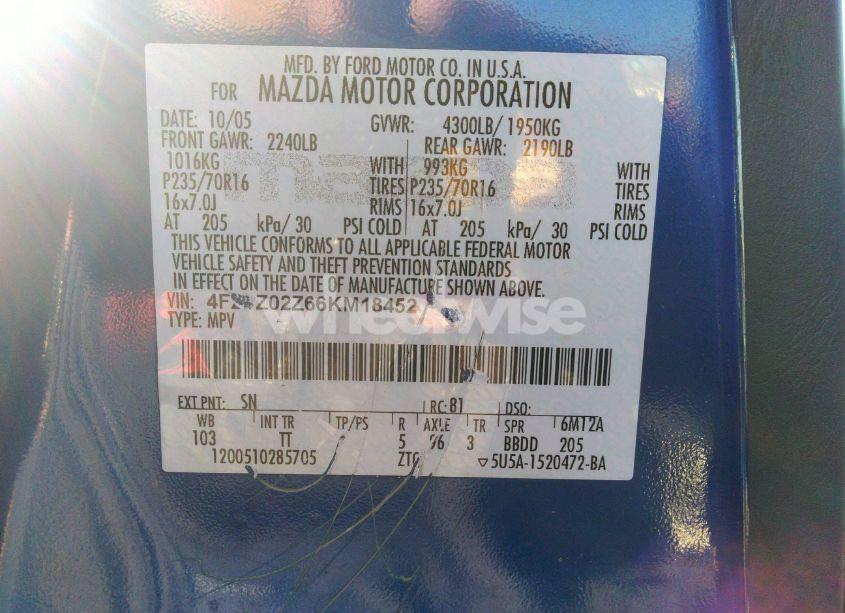 Photo 9 of 2006 Mazda Tribute I (VIN 4F2YZ02Z66KM18452)