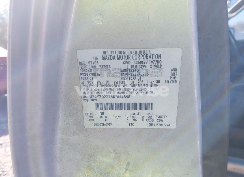 Photo 9 of 2005 Mazda Tribute I (VIN 4F2YZ02Z75KM54858)