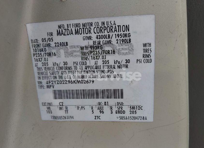 Photo 9 of 2006 Mazda Tribute I (VIN 4F2YZ02Z96KM02679)