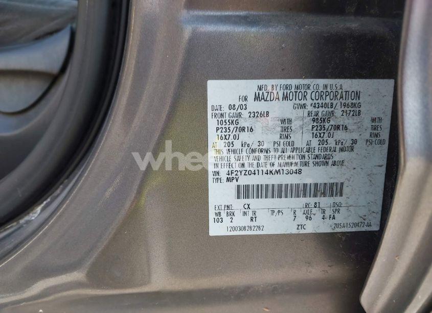 Photo 9 of 2004 Mazda Tribute LX V6 (VIN 4F2YZ04114KM13048)