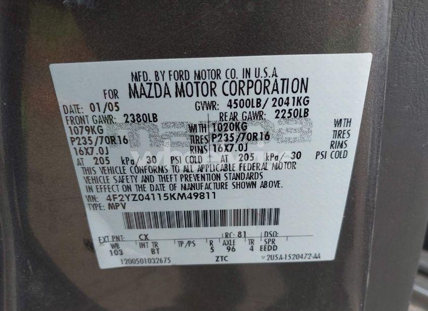 Photo 9 of 2005 Mazda Tribute S (VIN 4F2YZ04115KM49811)