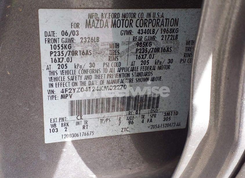 Photo 9 of 2004 Mazda Tribute LX V6 (VIN 4F2YZ04124KM02270)