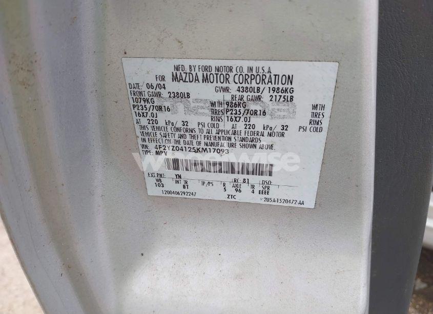 Photo 9 of 2005 Mazda Tribute S (VIN 4F2YZ04125KM17093)