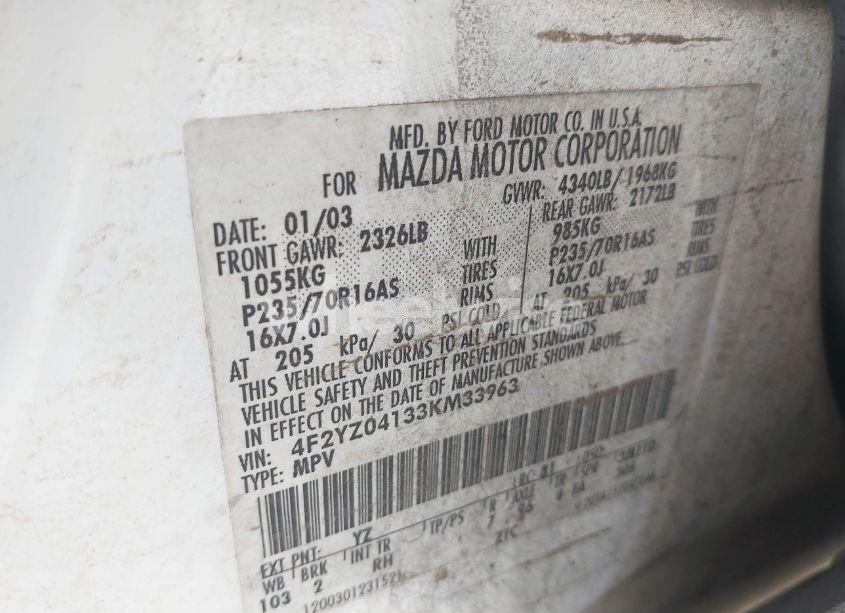 Photo 9 of 2003 Mazda Tribute LX V6 (VIN 4F2YZ04133KM33963)