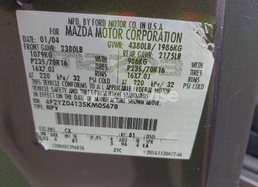 Photo 9 of 2005 Mazda Tribute S (VIN 4F2YZ04135KM05678)