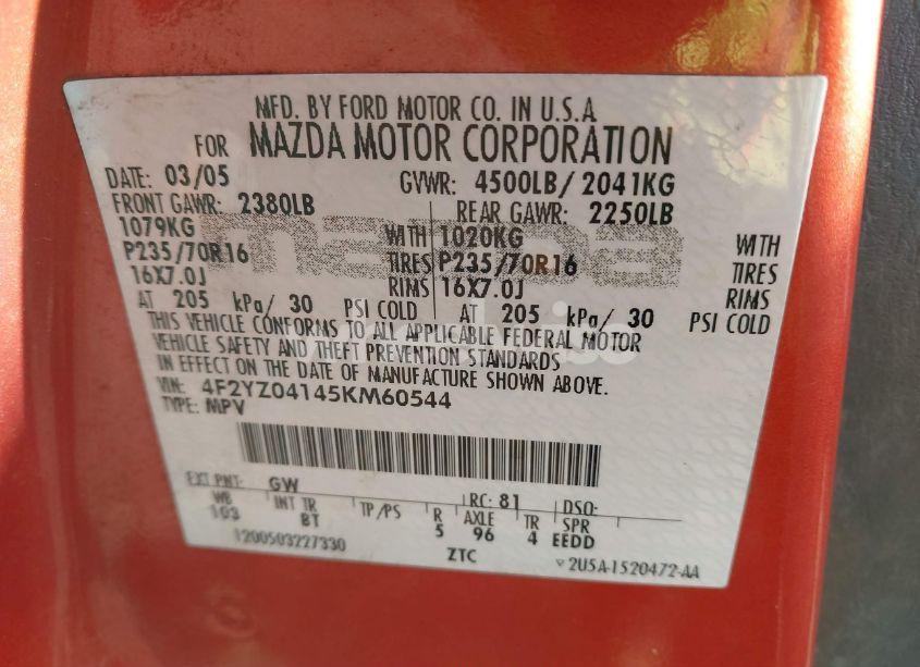 Photo 9 of 2005 Mazda Tribute S (VIN 4F2YZ04145KM60544)