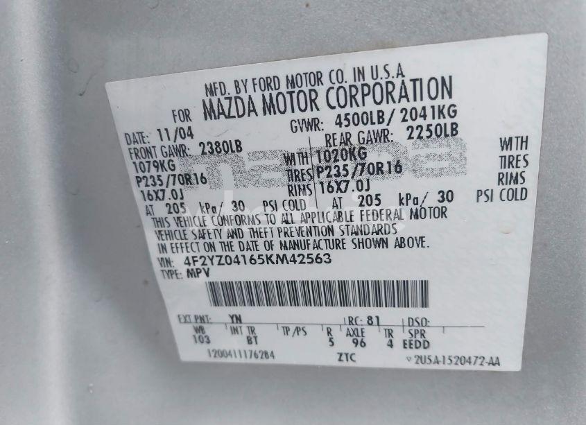 Photo 9 of 2005 Mazda Tribute S (VIN 4F2YZ04165KM42563)