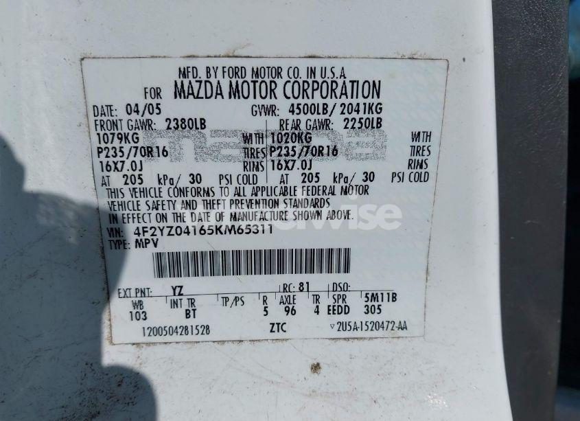 Photo 9 of 2005 Mazda Tribute S (VIN 4F2YZ04165KM65311)