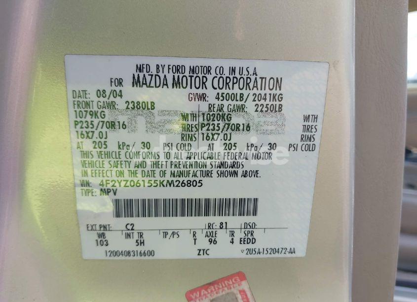 Photo 9 of 2005 Mazda Tribute S (VIN 4F2YZ06155KM26805)