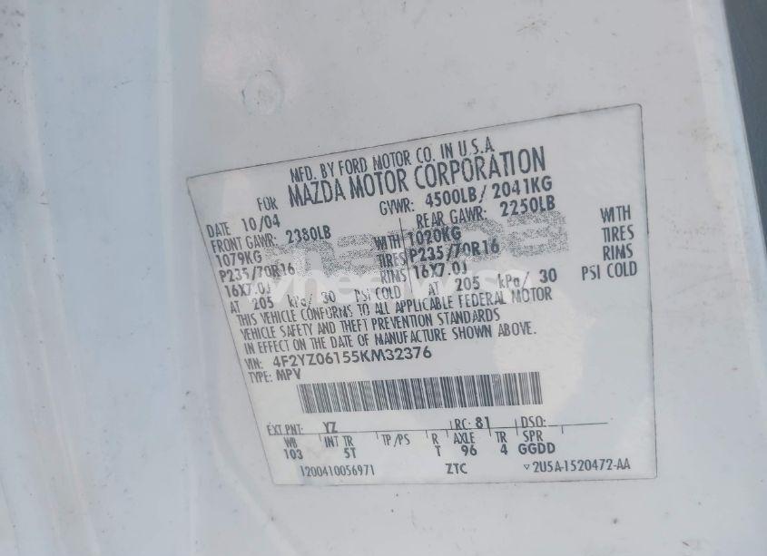 Photo 9 of 2005 Mazda Tribute S (VIN 4F2YZ06155KM32376)