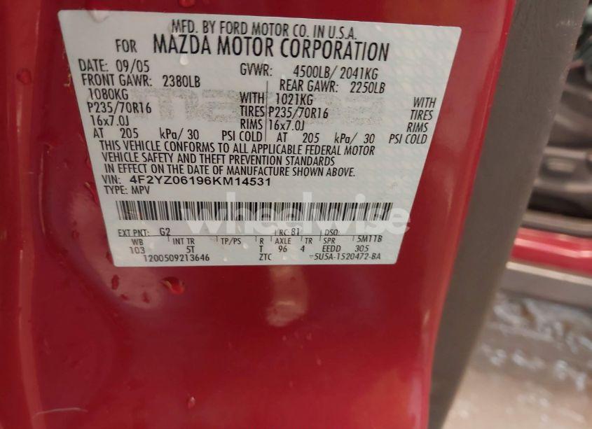 Photo 9 of 2006 Mazda Tribute S (VIN 4F2YZ06196KM14531)