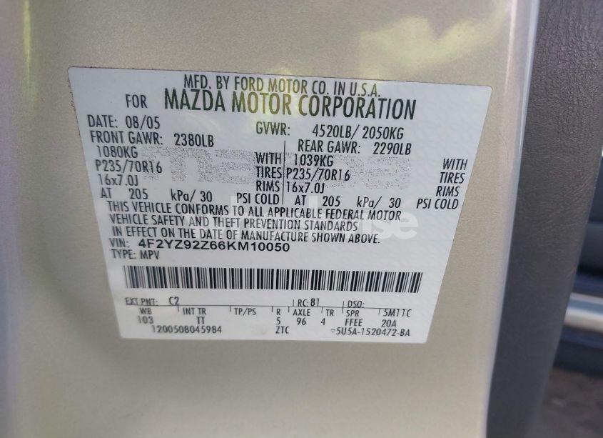 Photo 9 of 2006 Mazda Tribute I (VIN 4F2YZ92Z66KM10050)