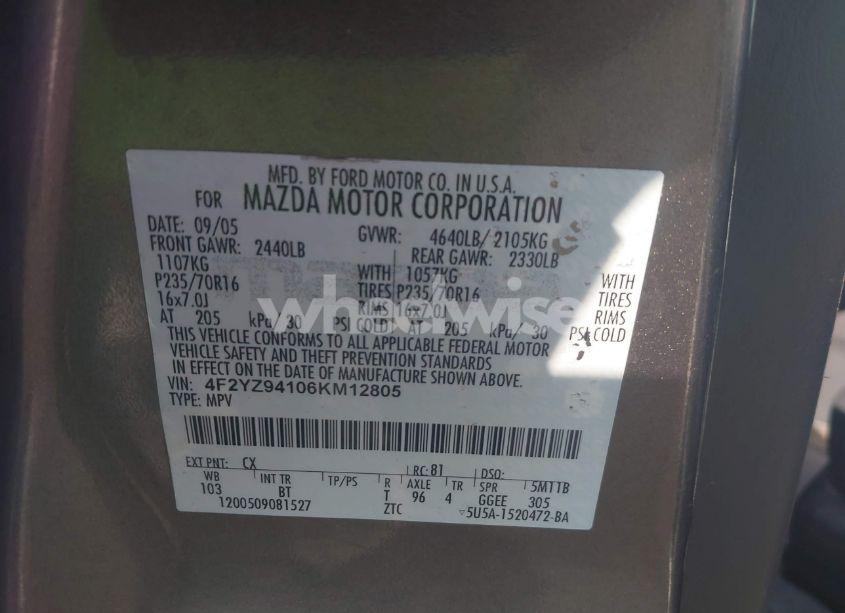 Photo 9 of 2006 Mazda Tribute S (VIN 4F2YZ94106KM12805)