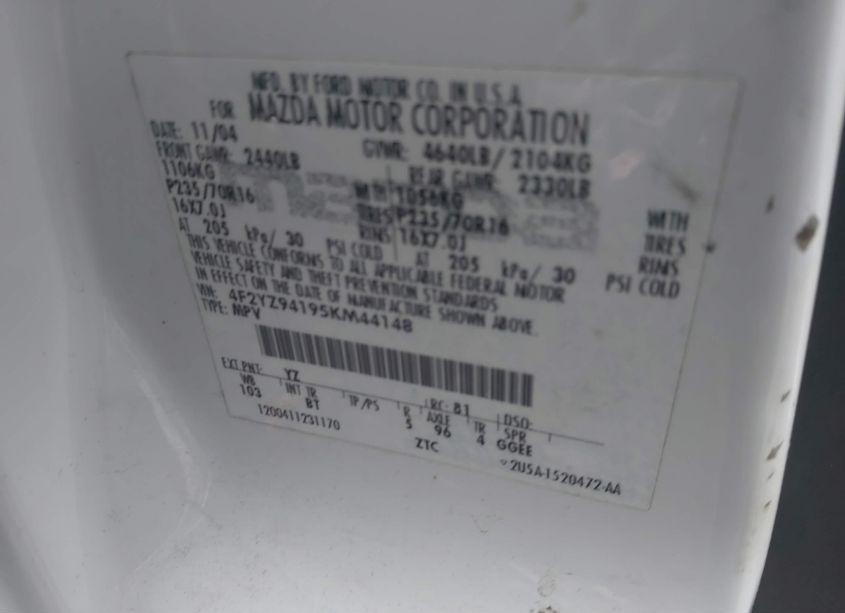 Photo 9 of 2005 Mazda Tribute S (VIN 4F2YZ94195KM44148)