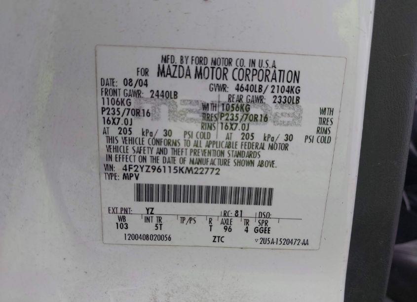 Photo 9 of 2005 Mazda Tribute S (VIN 4F2YZ96115KM22772)