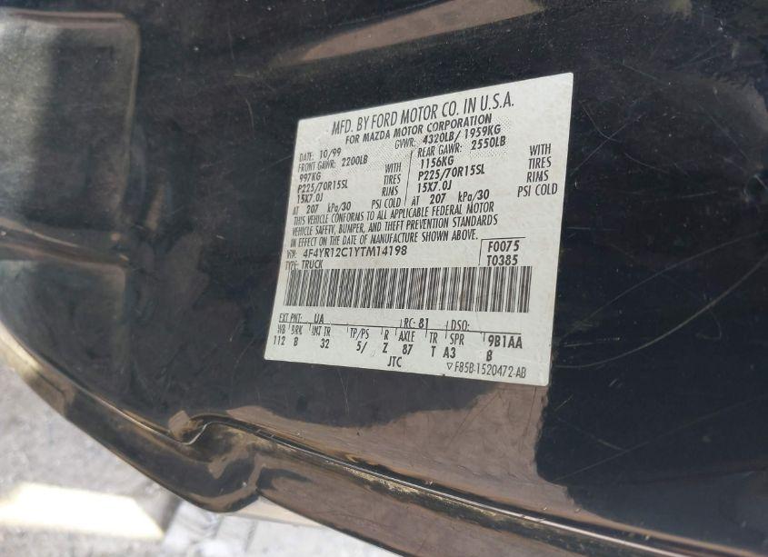 Photo 9 of 2000 Mazda B2500 SE/SX (VIN 4F4YR12C1YTM14198)