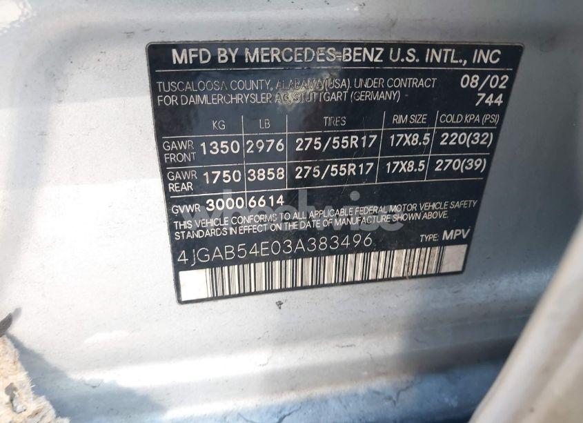 Photo 9 of 2003 Mercedes-benz Ml 320 (VIN 4JGAB54E03A383496)