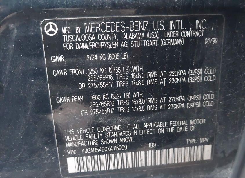 Photo 9 of 1999 Mercedes-benz Ml 320 (VIN 4JGAB54E0XA115909)