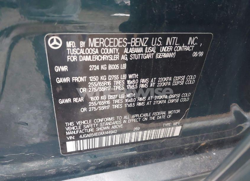 Photo 9 of 1999 Mercedes-benz Ml 320 (VIN 4JGAB54E0XA144942)
