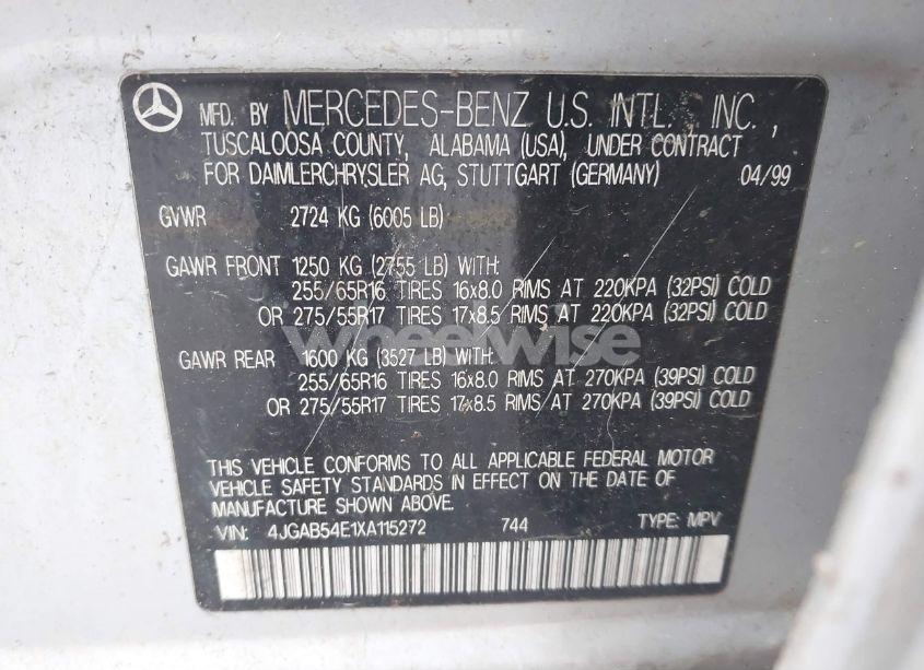 Photo 9 of 1999 Mercedes-benz Ml 320 (VIN 4JGAB54E1XA115272)