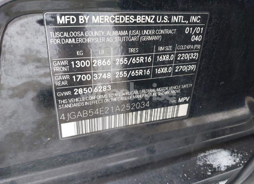 Photo 9 of 2001 Mercedes-benz Ml 320 (VIN 4JGAB54E21A252034)