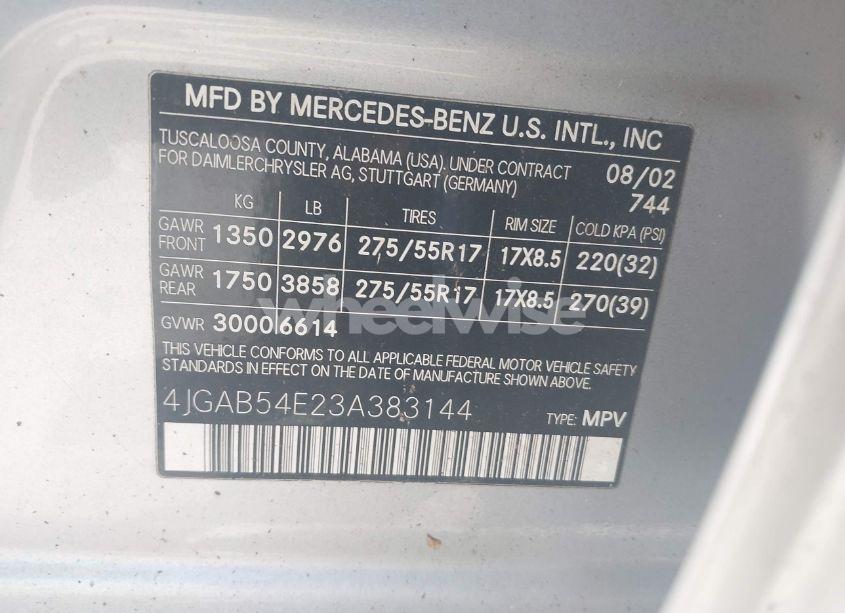 Photo 9 of 2003 Mercedes-benz Ml 320 (VIN 4JGAB54E23A383144)