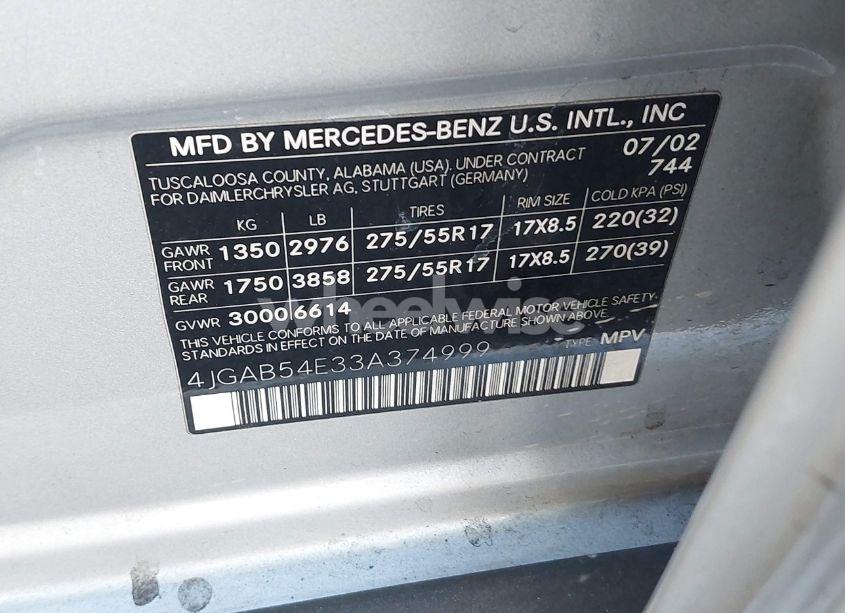 Photo 8 of 2003 Mercedes-benz Ml 320 (VIN 4JGAB54E33A374999)