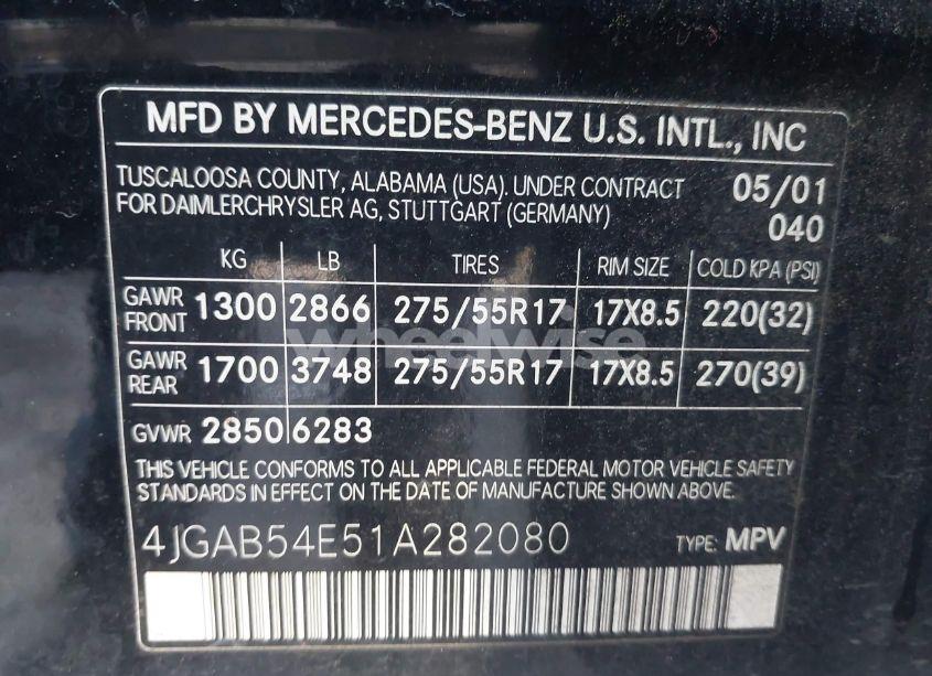 Photo 9 of 2001 Mercedes-benz Ml 320 (VIN 4JGAB54E51A282080)