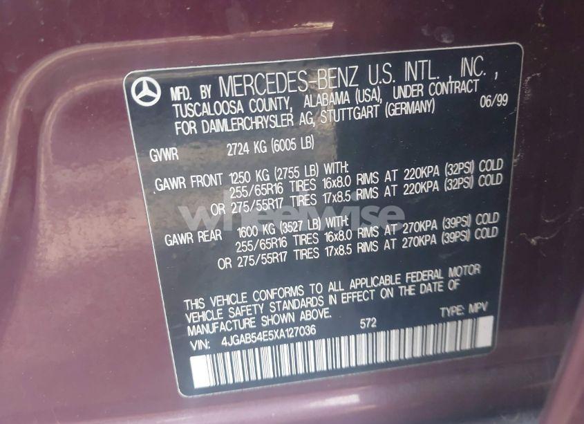 Photo 9 of 1999 Mercedes-benz Ml 320 (VIN 4JGAB54E5XA127036)