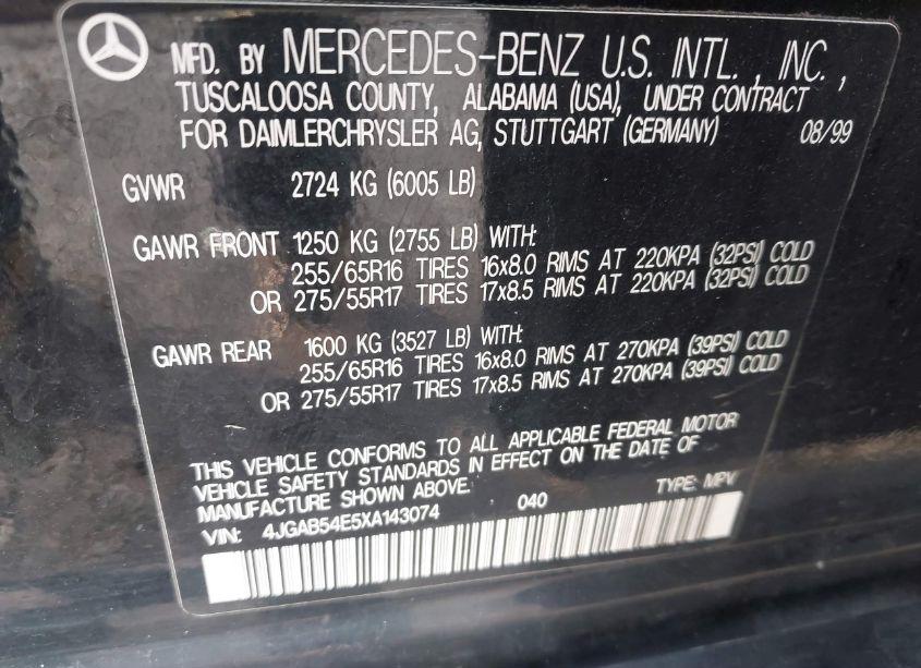 Photo 9 of 1999 Mercedes-benz Ml 320 (VIN 4JGAB54E5XA143074)