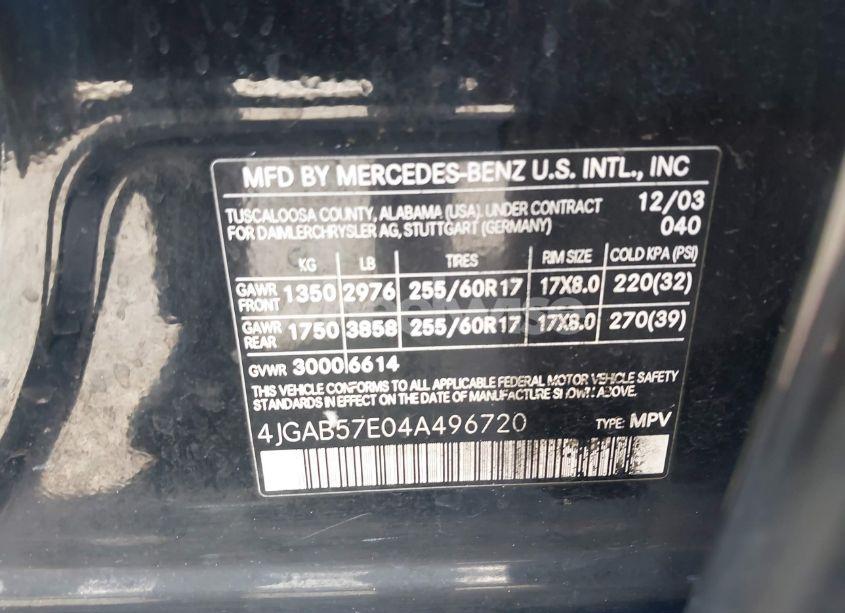 Photo 9 of 2004 Mercedes-benz Ml 350 4MATIC (VIN 4JGAB57E04A496720)