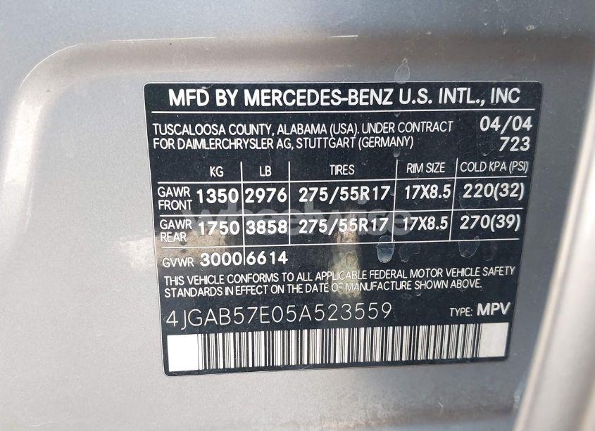 Photo 9 of 2005 Mercedes-benz Ml 350 4MATIC (VIN 4JGAB57E05A523559)