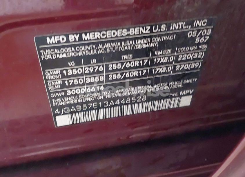 Photo 9 of 2003 Mercedes-benz Ml 350 (VIN 4JGAB57E13A448528)