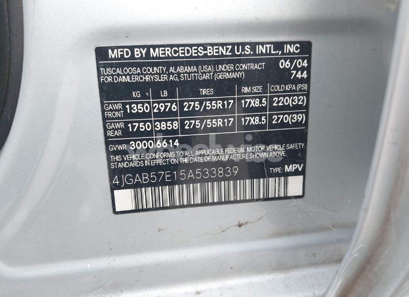Photo 9 of 2005 Mercedes-benz Ml 350 4MATIC (VIN 4JGAB57E15A533839)