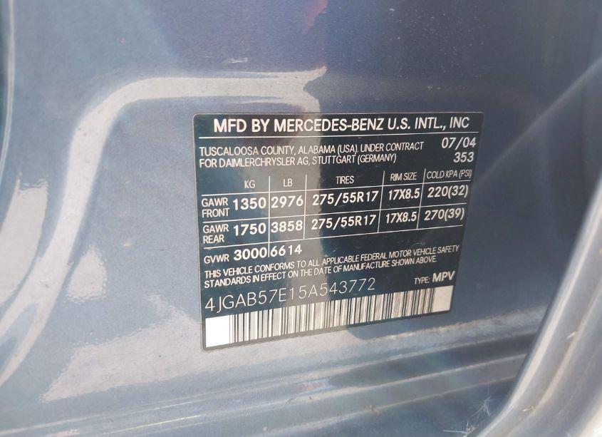 Photo 9 of 2005 Mercedes-benz Ml 350 4MATIC (VIN 4JGAB57E15A543772)