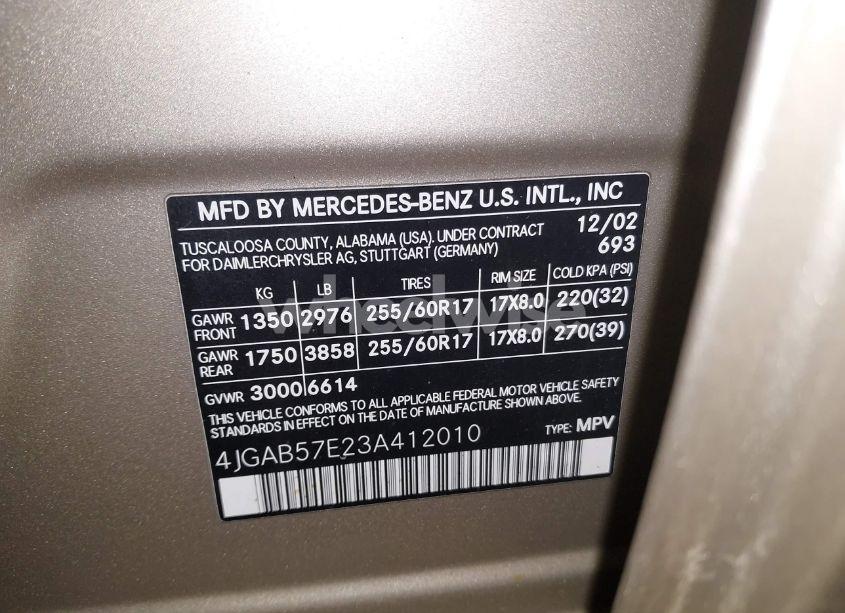 Photo 9 of 2003 Mercedes-benz Ml 350 (VIN 4JGAB57E23A412010)
