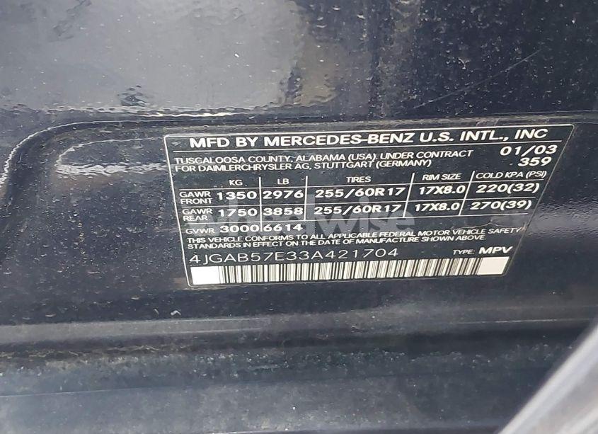 Photo 9 of 2003 Mercedes-benz Ml 350 (VIN 4JGAB57E33A421704)