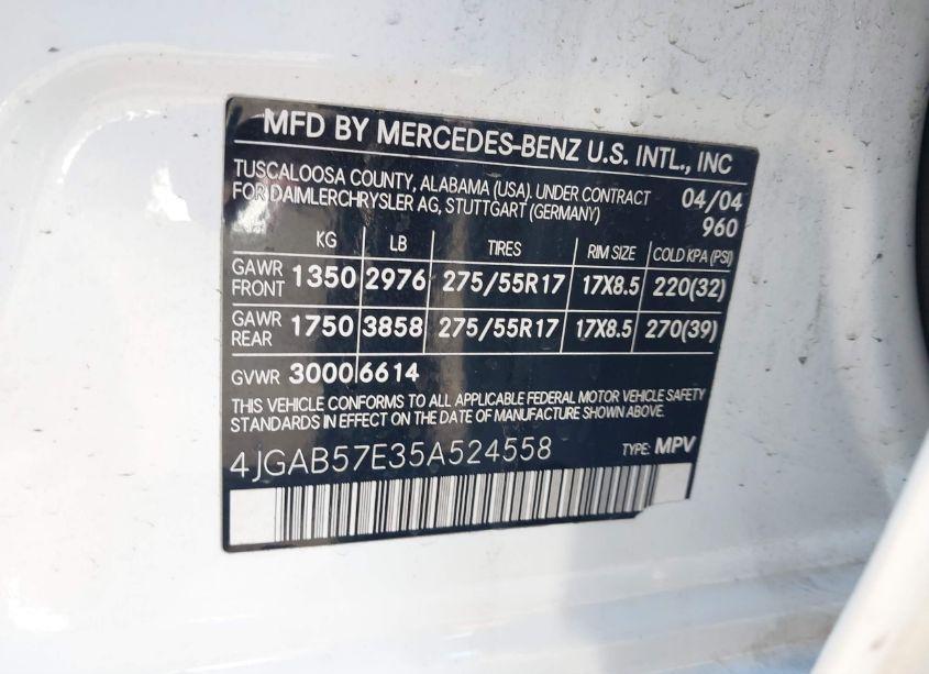 Photo 9 of 2005 Mercedes-benz Ml 350 4MATIC (VIN 4JGAB57E35A524558)